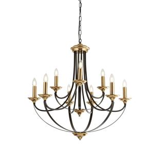 Searchlight Klassieke kroonluchter Belfry 9-lichts 78cm brons met goud 1849-9BZ