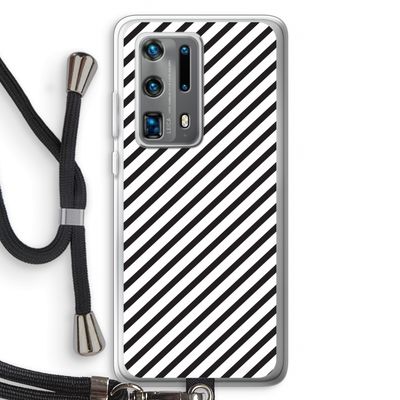 Strepen zwart-wit: Huawei P40 Pro Plus Transparant Hoesje met koord