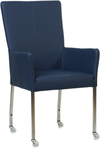 Blauwe leren moderne eetkamerstoel Deal - met armleuning poot vierkant rvs met wiel - Toledo Leer Kobalt (blauw leer)