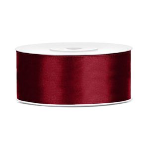 1x Bordeaux rood satijnlint op rol 2,5 cm x 25 meter cadeaulint verpakkingsmateriaal - Cadeaulinten