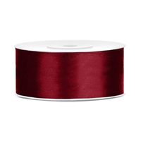 1x Bordeaux rood satijnlint op rol 2,5 cm x 25 meter cadeaulint verpakkingsmateriaal - Cadeaulinten - thumbnail