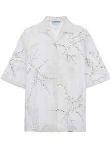 Prada chemise en soie transparente à fleurs brodées - Blanc