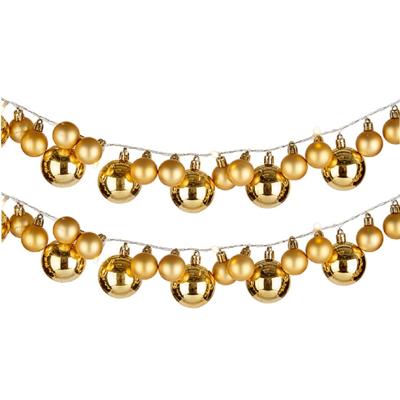 Krist+ Kerstslinger - 2x - verlicht - met kerstballen - 93 LEDs - goud - op batterij