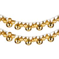 Krist+ Kerstslinger - 2x - verlicht - met kerstballen - 93 LEDs - goud - op batterij