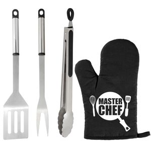 BBQ/barbecue gereedschap set 3-delig RVS met BBQ handschoen Masterchef