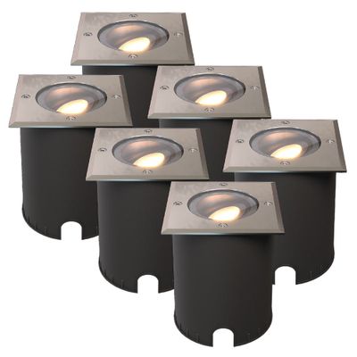 HOFTRONIC™ Set van 6 Cody LED Grondspots RVS - GU10 4,5 Watt 345 lumen dimbaar - 2700K warm wit - Kantelbaar - Overrijdbaar - Vierkant - IP67 waterdicht