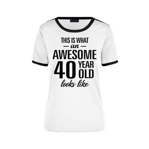 Awesome 40 year / 40 jaar wit/zwart ringer cadeau t-shirt voor dames