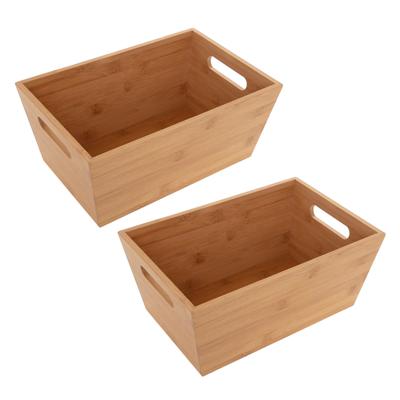 Opbergbox van bamboe hout - 2x - naturel - 30 x 20 x 13 cm - met handvaten - opbergers bakjes/mand