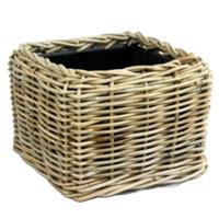 Planten/bloemen mand - vierkant - rotan - gevlochten riet - 31 x 31 x 24 cm - drypot