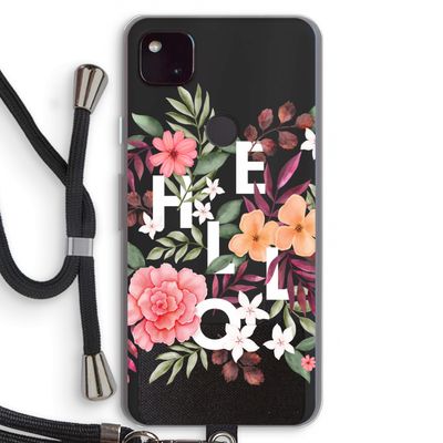 Hello in flowers: Pixel 4a 5G Transparant Hoesje met koord