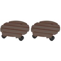 2x Planten trolleys/multirollers donkerbruin rond 30 x 30 cm voor harde vloeren