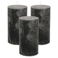 Stompkaars - 3x - zwart - 7 x 13 cm - rustiek model - cilinderkaars - kaars