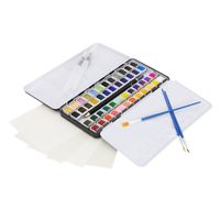 ECD Germany Aquarelset 48 kleuren in draagbare doos, 3 penselen, 1 potlood 2B, 2 aquarelpotloden, 4 aquarelpapieren - thumbnail