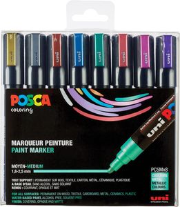 Posca paintmarker PC-5M, set van 8 markers in geassorteerde metallic kleuren