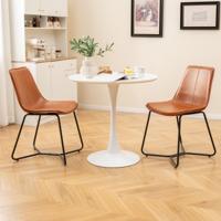 Set van 2 Eetkamerstoelen Keukenstoelen met Kunstleren Bekleding en Metalen Poten Vintage Stiksels Moderne Accentstoelen