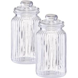 Zeller Voorraadpot - 2x - glas - rond - strepen - 1,2 L - 11 x 22 cm - bewaarpot