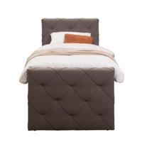 Leen Bakker - Boxspring Met Voetbord Liv Geruit - Donker - 90x200 Cm - Slanke Poot - Stof - Bruin