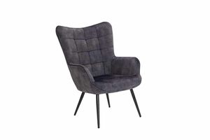Moderne fauteuil SCANDINAVIA grijs fluweel zwart metalen poten met armleuningen - 44020