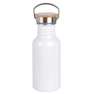 Aluminium waterfles/drinkfles wit met bamboe schroefdop 550 ml