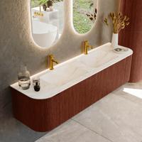 Badmeubel Mondiaz Kurve-Dlux | 170 cm cm | Meubelkleur Ruby | Wastafelkleur Ostra | Solid surface | Wasbak beiden zijden spoelbak | 2 kraangaten
