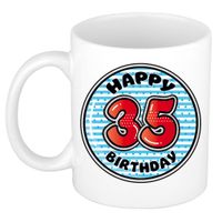 Verjaardag cadeau mok - 35 jaar - blauw - gestreept - 300 ml - keramiek