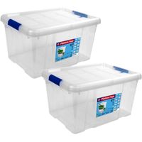 2x Opbergboxen/opbergdozen met deksel 16 liter kunststof transparant/blauw