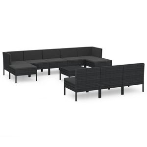 vidaXL 11-delige Loungeset met kussens poly rattan zwart