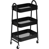 Multifunctionele Trolley 3 Laags - Opbergtrolley - Tafel op wieltjes - Industriële trolley- Karretje op wielen - Serveerwagen - Metaal - Zwart - 79x43x31cm - Keuken - Woonkamer - Slaapkamer - thumbnail