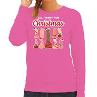 Foute kersttrui - sweater - dames - All I want for Christmas - piemels - roze