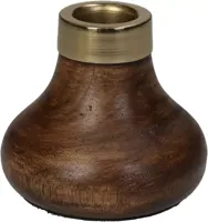 Kersten kandelaar hout rond 9x10cm bruin