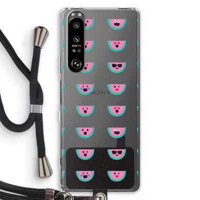 Smiley watermeloenprint: Sony Xperia 1 III Transparant Hoesje met koord