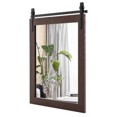 Rechthoekige spiegel met houten frame Rustieke wandspiegel Onbreekbare hangspiegel Donkerbruin