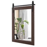 Rechthoekige spiegel met houten frame Rustieke wandspiegel Onbreekbare hangspiegel Donkerbruin