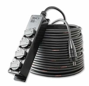 Verdeeldoos zwart 4x schuko 16A 250V 25 meter kabel 3x2.5mm² Keraf