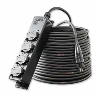 Verdeeldoos zwart 4x schuko 16A 250V 25 meter kabel 3x2.5mm² Keraf