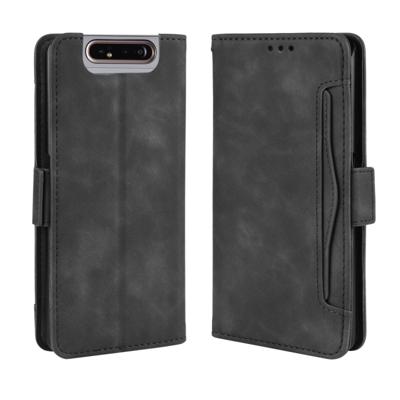 Voor Galaxy A80/A90 portemonnee stijl huid voelen kalf patroon lederen draagtas met aparte kaartsleuf (zwart)