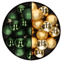 32x stuks kunststof kerstballen mix van donkergroen en goud 4 cm - Kerstbal - thumbnail