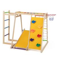 6-in-1 Indoor Klimrek Speeltuin met Glijbaan Klimwand Basketbalring Apenstang Touwnet & Ladder