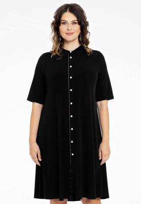 Yoek Blouse-Jurk strass trim | Zwart | Maat 46/48