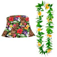 Carnaval verkleed set - Tropische Hawaii party - hoedje met bloemenslinger - volwassenen - thumbnail