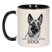 Cadeau mok voor honden liefhebbers - Mechelse Herder - zwart oor - pentekening - keramiek - 300 ml