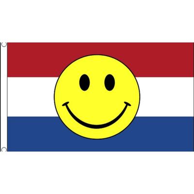 Nederlandse vlag - met Smiley Emoticon - Fun face - 90 x 150 cm - polyester