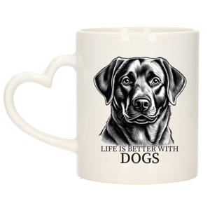 Cadeau mok voor honden liefhebbers - Labrador Retriver - wit met hartjes oor - keramiek - 300 ml