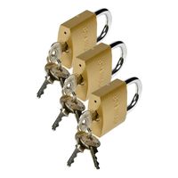 Hangslot met 3 sleutels - 3x - 50 mm - messing - kofferslot