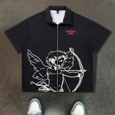 Bon&Bon Streetrush Men's Angel Graphic Zipper Shirt - Black Streetwear Black / XL