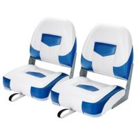 Set van 2 Bootstoelen Inklapbaar Bootstoel met 11 cm Dikke Sponsvulling Gevoerde Stuurstoel 50 x 42 x 52 cm Blauw+Wit