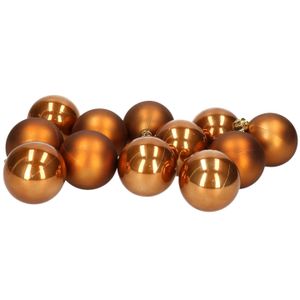 12x stuks kunststof kerstballen bruin 6 cm glans/mat