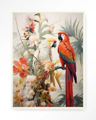 Urban Cotton Wandkleed 'Lovebirds' 145 x 190cm in Floating Frame - off white