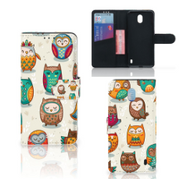 Nokia 1 Plus Telefoonhoesje met Pasjes Vrolijke Uilen - thumbnail
