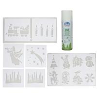 Kerst sfeer raamsjablonen met spuitsneeuw - Mix van 14x stuks - 32 x 28 cm - raamdecoratie